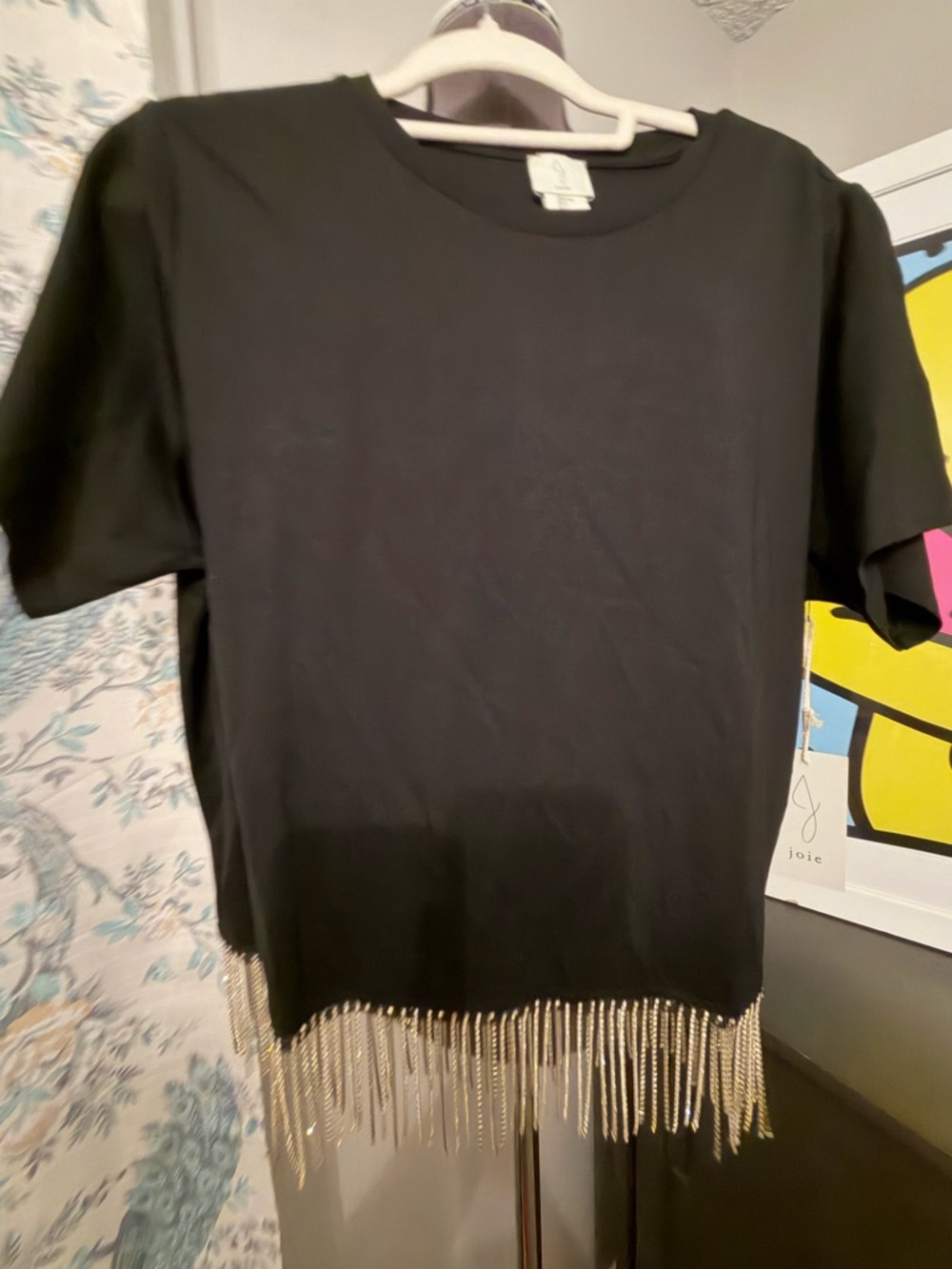 Joie Black Short Sleeve Top with blinds Fringe